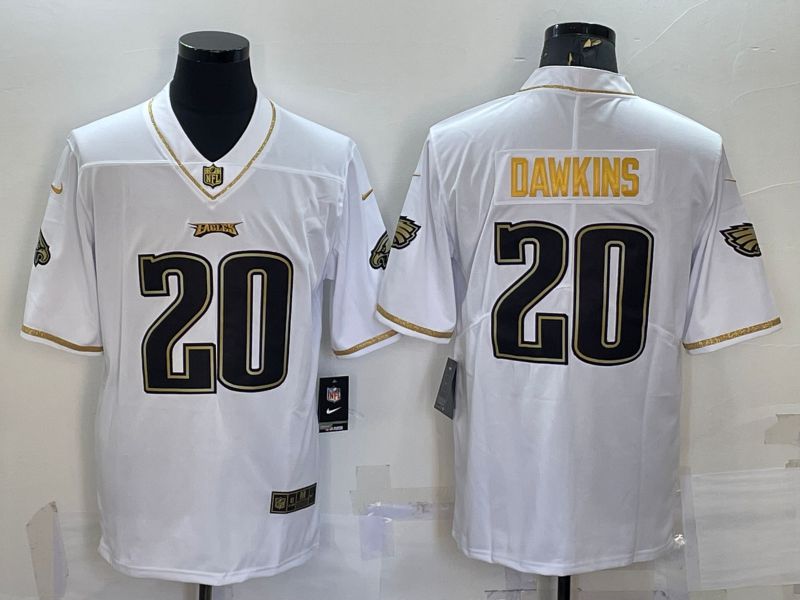 Men Philadelphia Eagles #20 Dawkins White Retro Gold Lettering 2022 Nike NFL Jersey->jacksonville jaguars->NFL Jersey